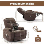 Fauteuils inclinables pivotants surdimensionnés GUSTOWAVE avec massage et chaleur, fauteuil inclinable à bascule en tissu pour salon et chambre d'enfant.