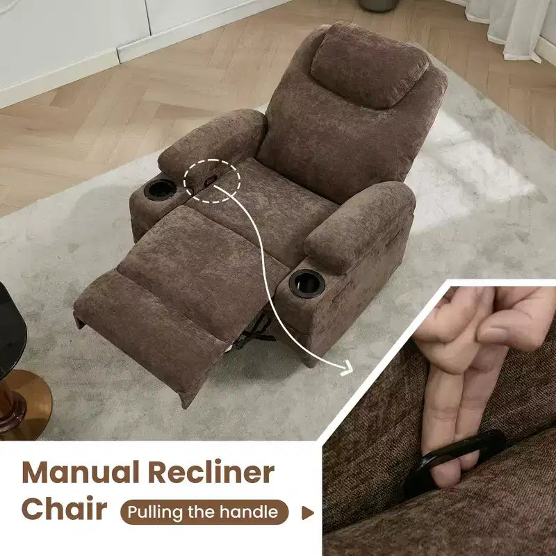 Fauteuils inclinables pivotants surdimensionnés GUSTOWAVE avec massage et chaleur, fauteuil inclinable à bascule en tissu pour salon et chambre d'enfant.