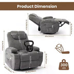 Fauteuils inclinables pivotants surdimensionnés GUSTOWAVE avec massage et chaleur, fauteuil inclinable à bascule en tissu pour salon et chambre d'enfant.