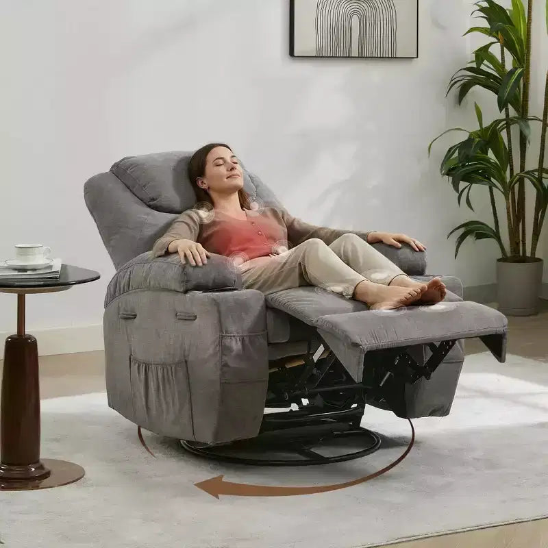 Fauteuils inclinables pivotants surdimensionnés GUSTOWAVE avec massage et chaleur, fauteuil inclinable à bascule en tissu pour salon et chambre d'enfant.