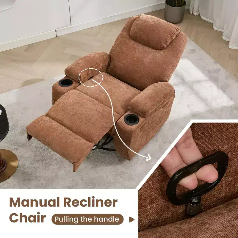 Fauteuils inclinables pivotants surdimensionnés GUSTOWAVE avec massage et chaleur, fauteuil inclinable à bascule en tissu pour salon et chambre d'enfant.