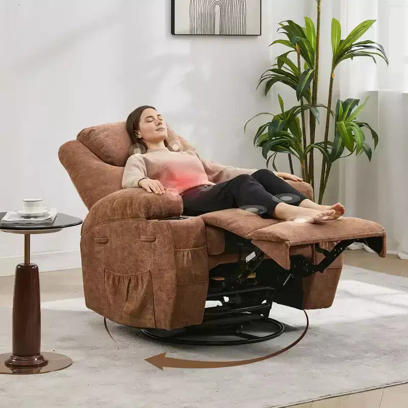 Fauteuils inclinables pivotants surdimensionnés GUSTOWAVE avec massage et chaleur, fauteuil inclinable à bascule en tissu pour salon et chambre d'enfant.