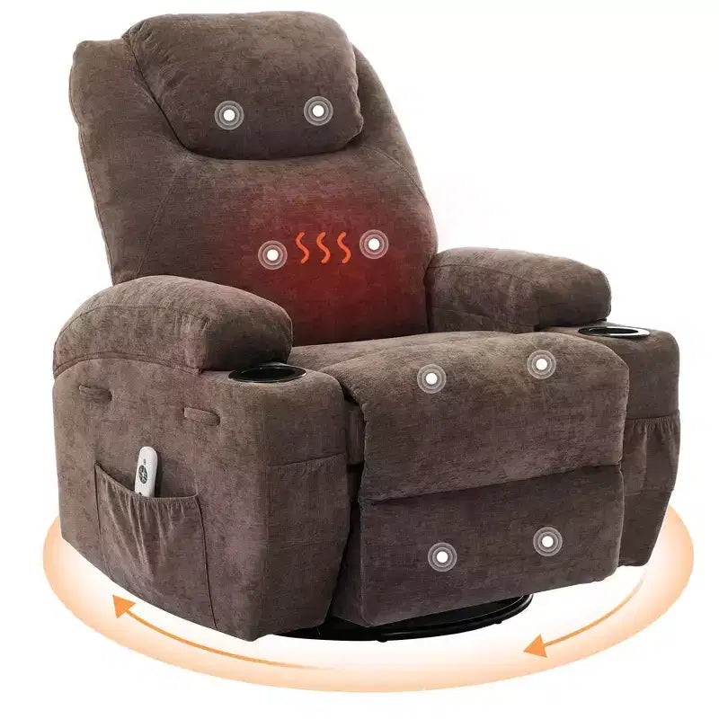 Fauteuils inclinables pivotants surdimensionnés GUSTOWAVE avec massage et chaleur, fauteuil inclinable à bascule en tissu pour salon et chambre d'enfant.