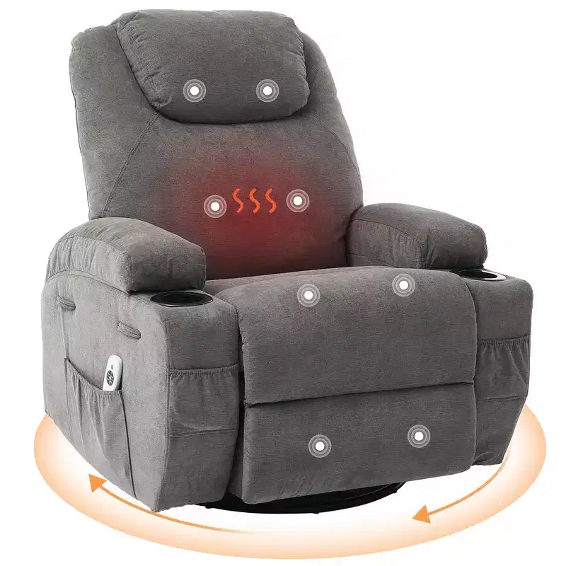 Fauteuils inclinables pivotants surdimensionnés GUSTOWAVE avec massage et chaleur, fauteuil inclinable à bascule en tissu pour salon et chambre d'enfant.