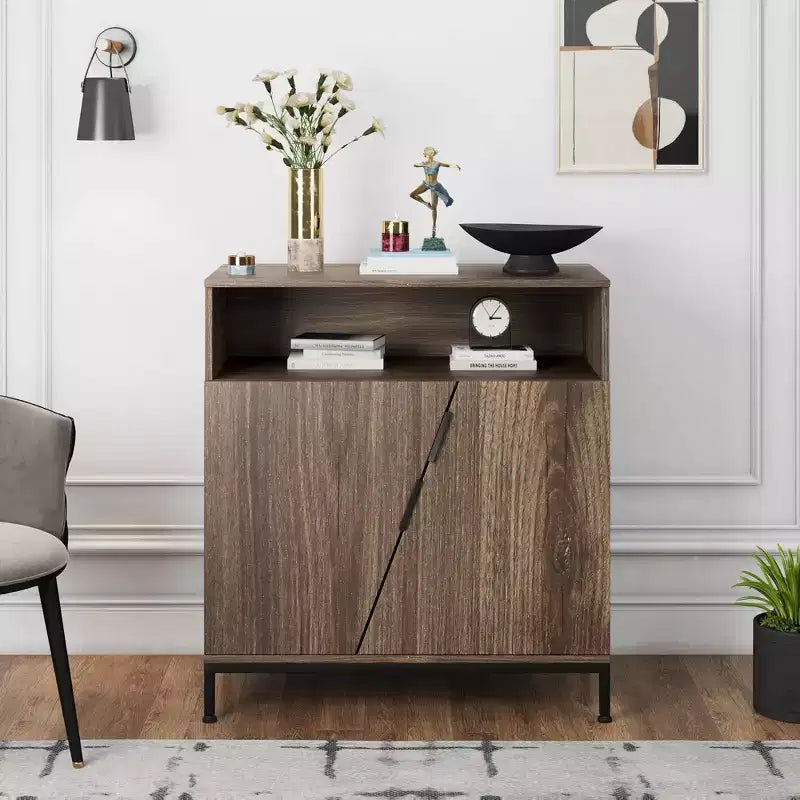 Slanted Door Sideboard, Freestanding Modern Wooden Sideboard, Storage Cabinet with Adjustable Shelves, for Kitchen, Dining room, Living room
