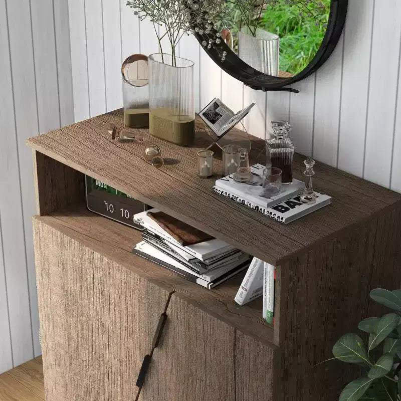 Buffet à portes inclinées, buffet moderne en bois sur pied, meuble de rangement avec étagères réglables, pour cuisine, salle à manger, salon