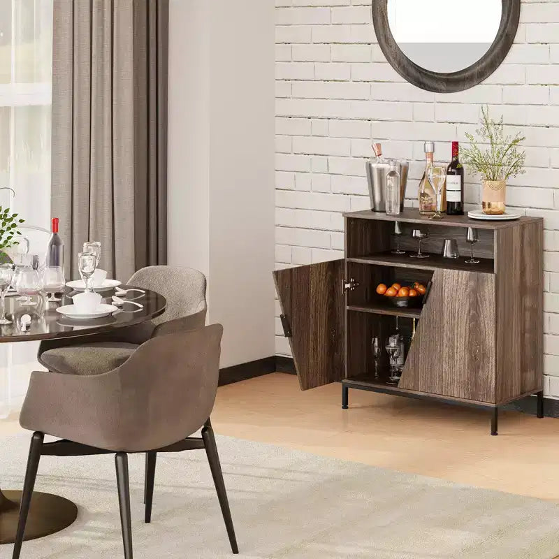 Buffet à portes inclinées, buffet moderne en bois sur pied, meuble de rangement avec étagères réglables, pour cuisine, salle à manger, salon