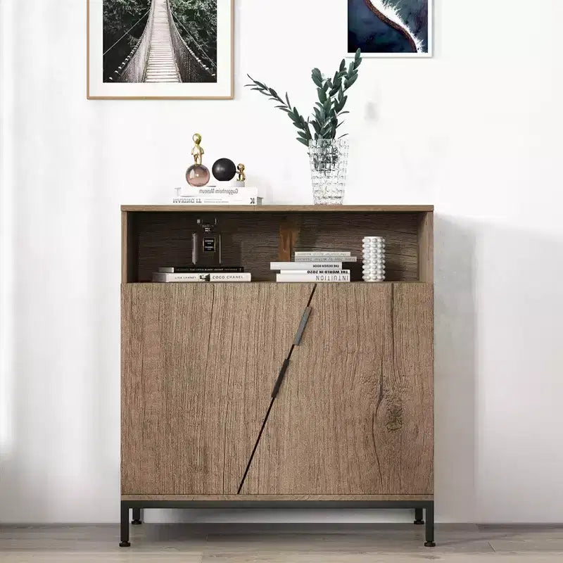 Buffet à portes inclinées, buffet moderne en bois sur pied, meuble de rangement avec étagères réglables, pour cuisine, salle à manger, salon