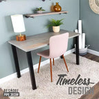 Bureau en bois massif gris Riverstone Skyline Pipe Decor avec pieds surélevés de 71 cm
