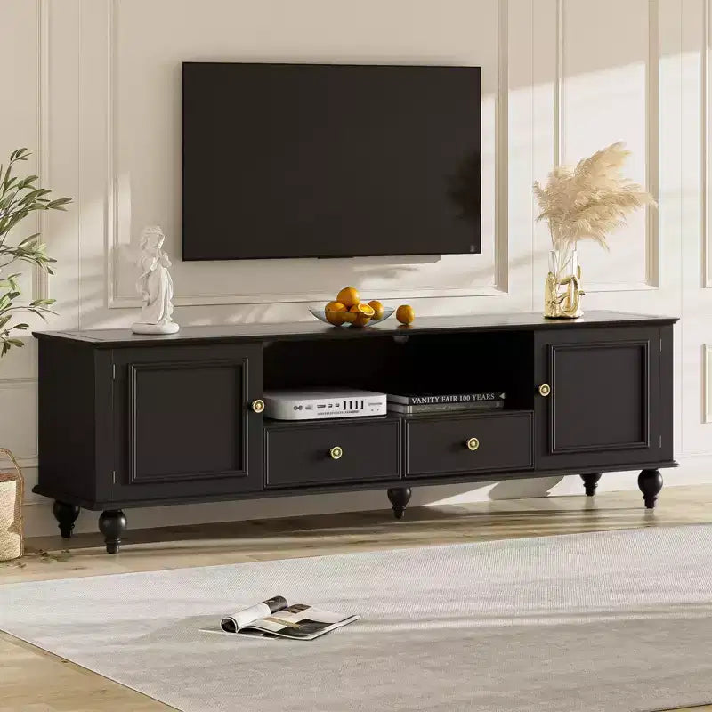 Bestier Meuble TV moderne de 70,9 pouces pour téléviseurs jusqu'à 80 pouces, centre de divertissement avec 2 tiroirs, 2 armoires et 5 pieds solides pour le salon
