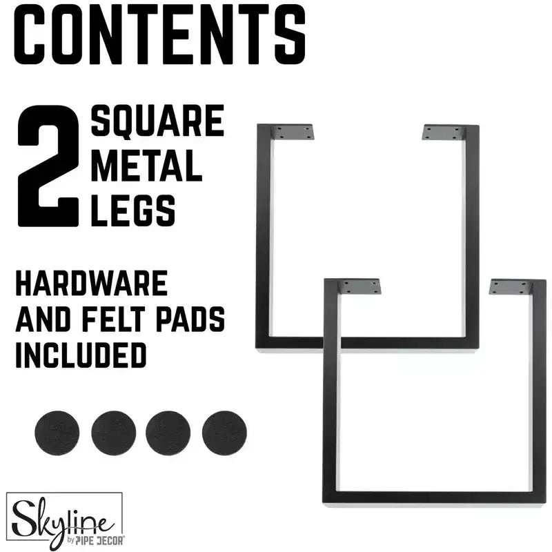 Pieds de table basse ou d'appoint Skyline carrés en métal noir mat de 45,72 cm de Pipe Decor - Paquet de 2