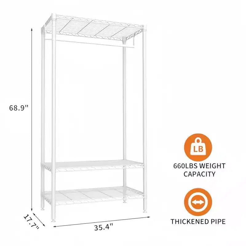 GustoWave Portant à vêtements en métal robuste avec étagères, organiseurs de placard réglables avec 1 tringle à vêtements, 90 x 45 x 175 cm, blanc
