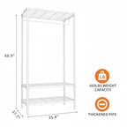 GustoWave Portant à vêtements en métal robuste avec étagères, organiseurs de placard réglables avec 1 tringle à vêtements, 90 x 45 x 175 cm, blanc
