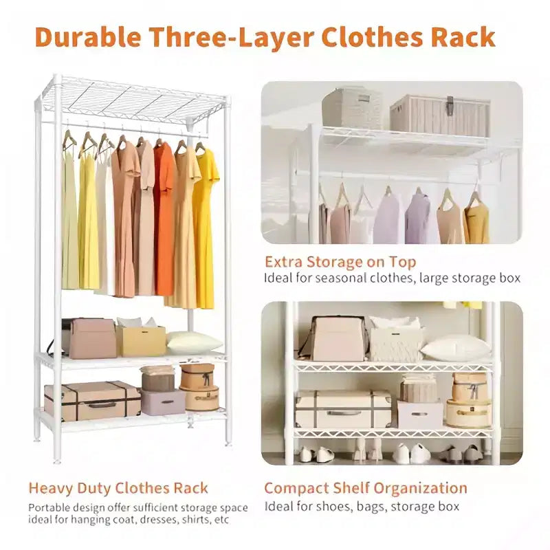 GustoWave Portant à vêtements en métal robuste avec étagères, organiseurs de placard réglables avec 1 tringle à vêtements, 90 x 45 x 175 cm, blanc