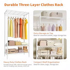 GustoWave Portant à vêtements en métal robuste avec étagères, organiseurs de placard réglables avec 1 tringle à vêtements, 90 x 45 x 175 cm, blanc