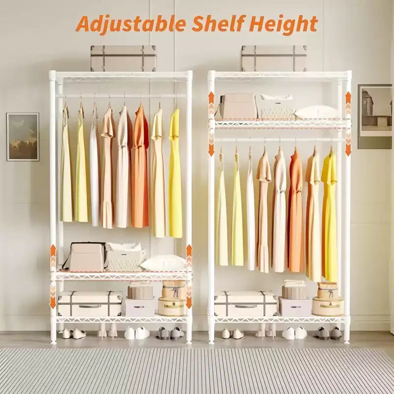 GustoWave Portant à vêtements en métal robuste avec étagères, organiseurs de placard réglables avec 1 tringle à vêtements, 90 x 45 x 175 cm, blanc