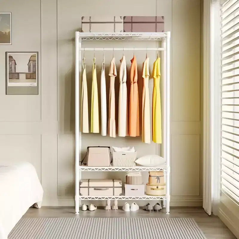 GustoWave Portant à vêtements en métal robuste avec étagères, organiseurs de placard réglables avec 1 tringle à vêtements, 90 x 45 x 175 cm, blanc
