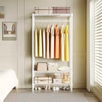 GustoWave Portant à vêtements en métal robuste avec étagères, organiseurs de placard réglables avec 1 tringle à vêtements, 90 x 45 x 175 cm, blanc