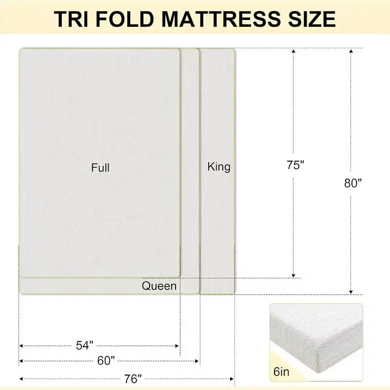 Soldes Dyonery ! Matelas en mousse à mémoire de forme 6 po (15 cm) à trois volets, matelas pliant portable avec housse lavable