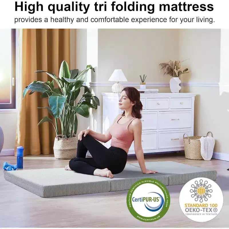 Soldes Dyonery ! Matelas en mousse à mémoire de forme 6 po (15 cm) à trois volets, matelas pliant portable avec housse lavable