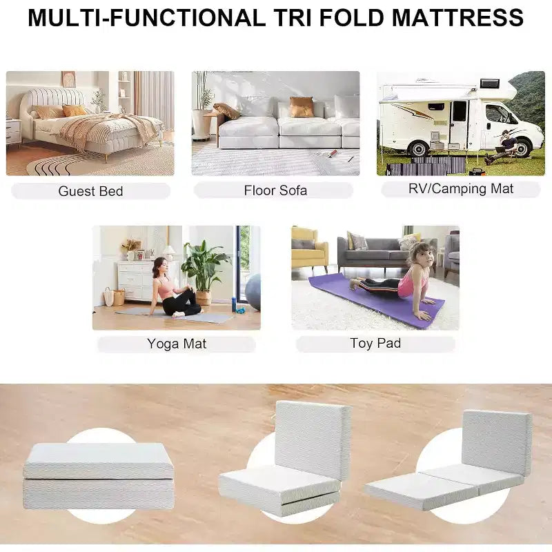 Soldes Dyonery ! Matelas en mousse à mémoire de forme 6 po (15 cm) à trois volets, matelas pliant portable avec housse lavable