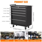 COZONY Servante d'atelier à 5 tiroirs, armoire de rangement à outils verrouillable avec roues et tapis de tiroir pour garage et atelier