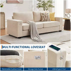 COZONY 90 Canapé nuage surdimensionné, Chenille Mid-Century, Assise profonde, Canapé sans assemblage avec ports USB, Poches latérales