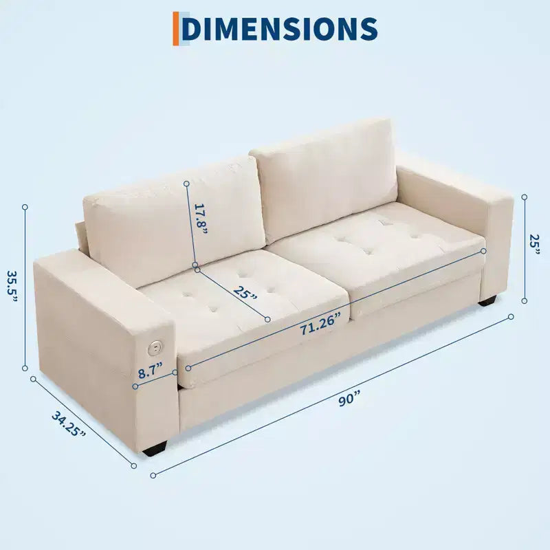 COZONY 90 Canapé nuage surdimensionné, Chenille Mid-Century, Assise profonde, Canapé sans assemblage avec ports USB, Poches latérales