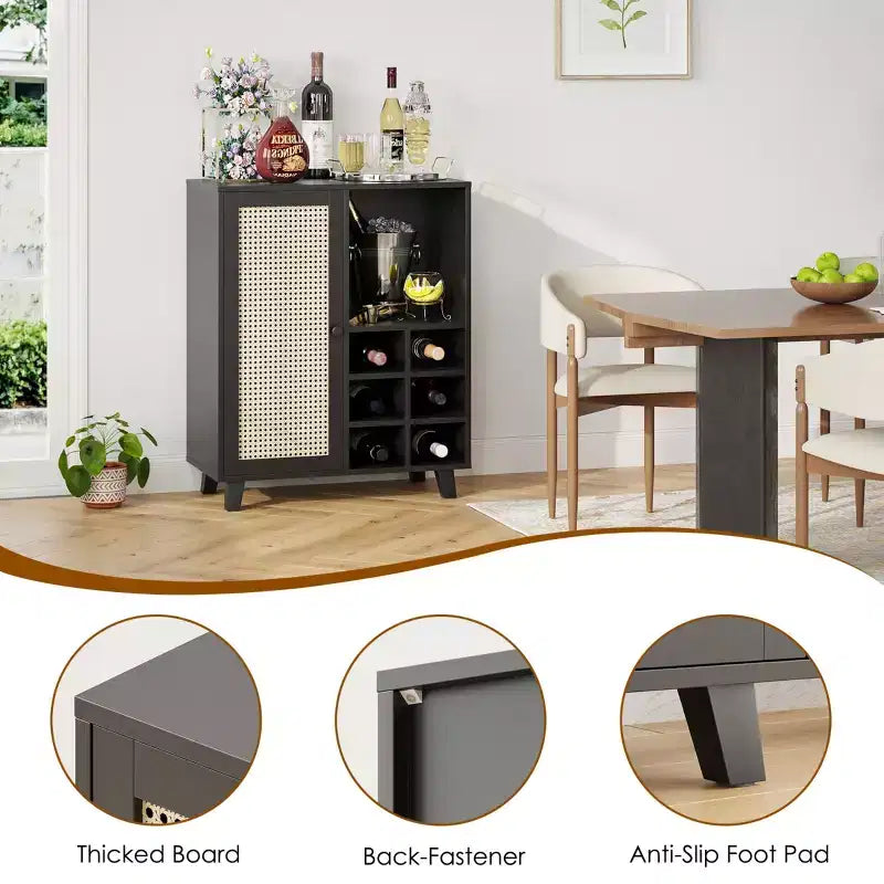 NAYSAYE 47 Bar Rail, Meuble Bahut, Bar de Rangement avec Casier à Bouteilles, Buffet pour Salon, Cuisine, Entrée, Noir, 15*27.5*33.8