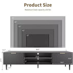 Meubles TV modernes pour téléviseurs de 75 pouces, meuble de divertissement avec 2 grands placards de rangement, console multimédia avec panneaux cannelés