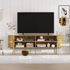 Meubles TV modernes pour téléviseurs de 75 pouces, meuble de divertissement avec 2 grands placards de rangement, console multimédia avec panneaux cannelés