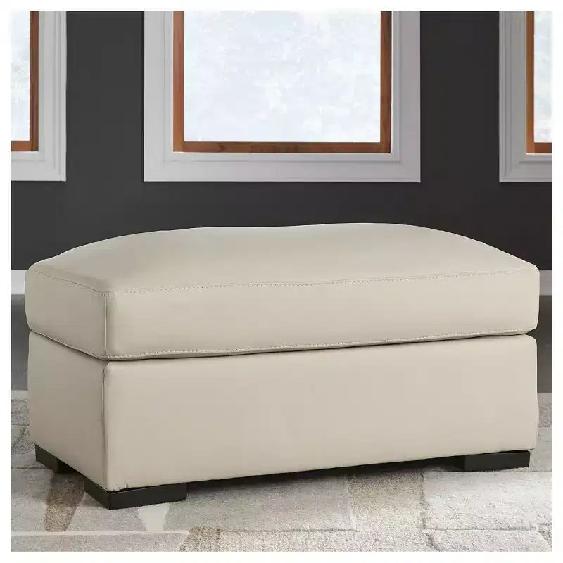 Signature Design by Ashley Treasure Trove – Pouf en cuir assorti, style contemporain, couleur amande