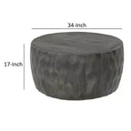 Table basse Royal Hampton Val de 34 pouces en manguier sculpté à la main, forme de tambour rond martelé, nid d'abeille,