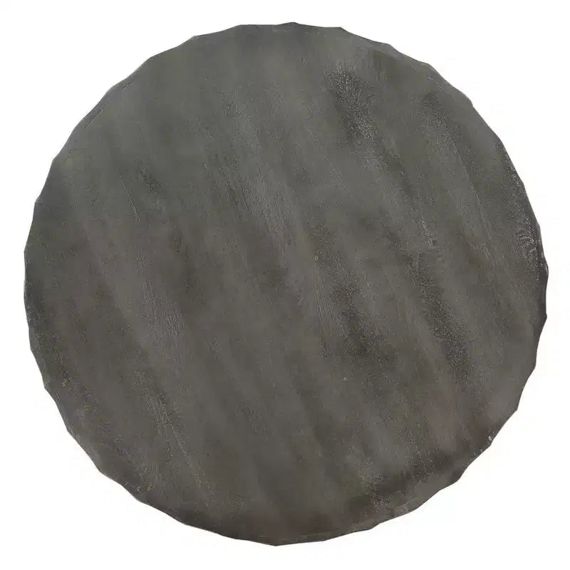 Table basse Royal Hampton Val de 34 pouces en manguier sculpté à la main, forme de tambour rond martelé, nid d'abeille,