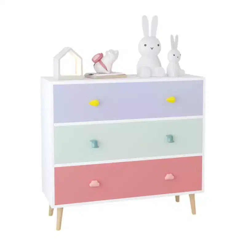 Commode de rangement Whisen à 3 tiroirs avec glissières européennes et poignées dessin animé, conception anti-basculement, utilisation comme commode, table de chevet
