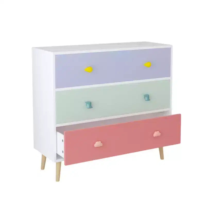 Commode de rangement Whisen à 3 tiroirs avec glissières européennes et poignées dessin animé, conception anti-basculement, utilisation comme commode, table de chevet