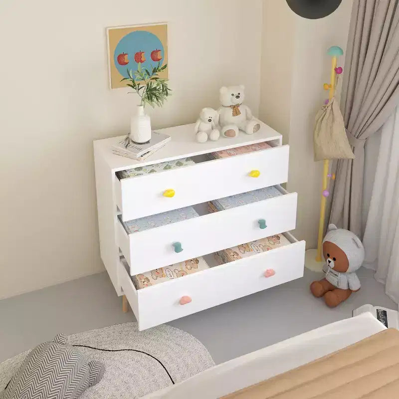 Commode de rangement Whisen à 3 tiroirs avec glissières européennes et poignées dessin animé, conception anti-basculement, utilisation comme commode, table de chevet