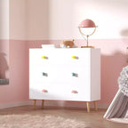 Commode de rangement Whisen à 3 tiroirs avec glissières européennes et poignées dessin animé, conception anti-basculement, utilisation comme commode, table de chevet