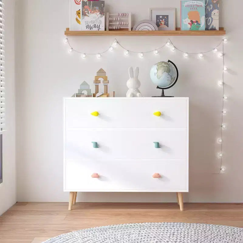 Commode de rangement Whisen à 3 tiroirs avec glissières européennes et poignées dessin animé, conception anti-basculement, utilisation comme commode, table de chevet
