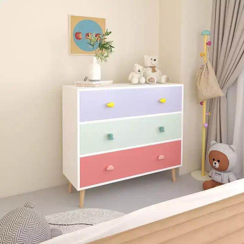 Commode de rangement Whisen à 3 tiroirs avec glissières européennes et poignées dessin animé, conception anti-basculement, utilisation comme commode, table de chevet