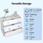 Commode de rangement Whisen à 3 tiroirs avec glissières européennes et poignées dessin animé, conception anti-basculement, utilisation comme commode, table de chevet