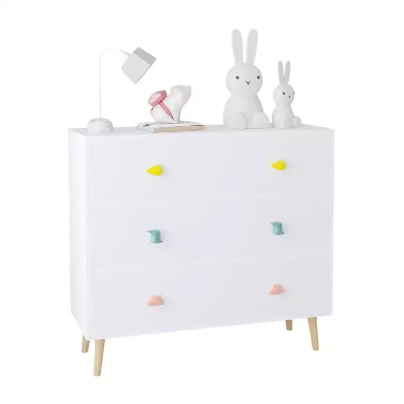 Commode de rangement Whisen à 3 tiroirs avec glissières européennes et poignées dessin animé, conception anti-basculement, utilisation comme commode, table de chevet