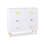 Commode de rangement Whisen à 3 tiroirs avec glissières européennes et poignées dessin animé, conception anti-basculement, utilisation comme commode, table de chevet