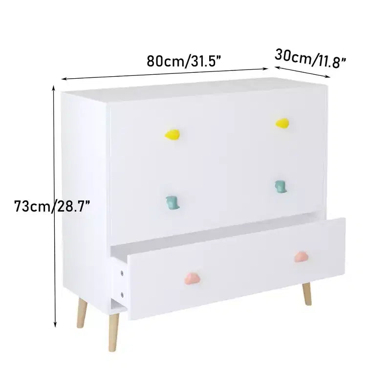 Commode de rangement Whisen à 3 tiroirs avec glissières européennes et poignées dessin animé, conception anti-basculement, utilisation comme commode, table de chevet