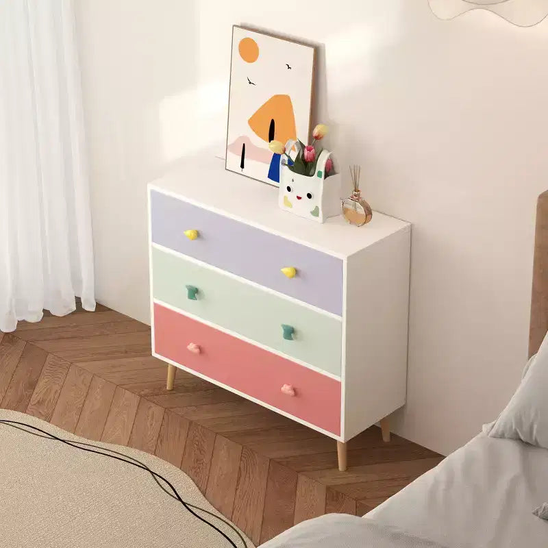 Commode de rangement Whisen à 3 tiroirs avec glissières européennes et poignées dessin animé, conception anti-basculement, utilisation comme commode, table de chevet