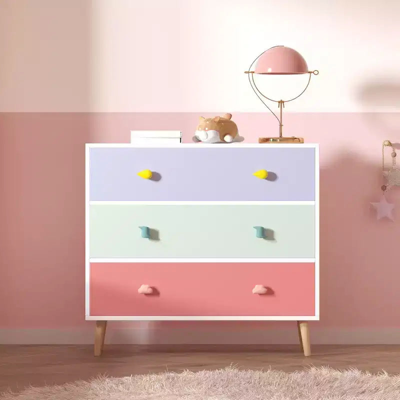 Commode de rangement Whisen à 3 tiroirs avec glissières européennes et poignées dessin animé, conception anti-basculement, utilisation comme commode, table de chevet