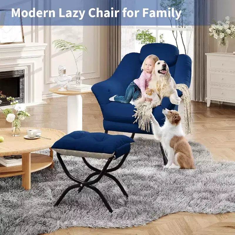 Fauteuil paresseux avec ottoman, Chaise de lecture moderne, Housse amovible et lavable, Soutien ergonomique, pour Chambre, Salon