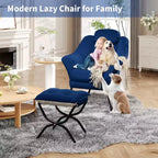 Fauteuil paresseux avec ottoman, Chaise de lecture moderne, Housse amovible et lavable, Soutien ergonomique, pour Chambre, Salon