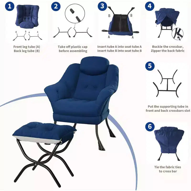 Fauteuil paresseux avec ottoman, Chaise de lecture moderne, Housse amovible et lavable, Soutien ergonomique, pour Chambre, Salon