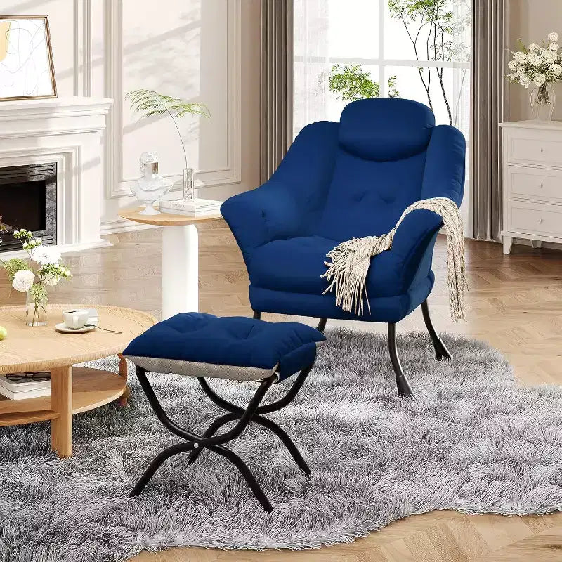 Fauteuil paresseux avec ottoman, Chaise de lecture moderne, Housse amovible et lavable, Soutien ergonomique, pour Chambre, Salon